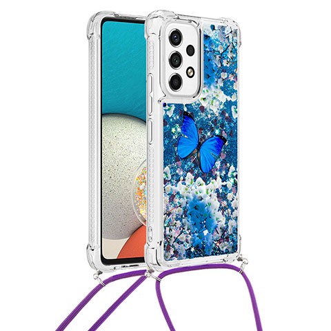 Silikon Hülle Handyhülle Gummi Schutzhülle Flexible Tasche Bling-Bling mit Schlüsselband Lanyard S02 für Samsung Galaxy A53 5G Blau