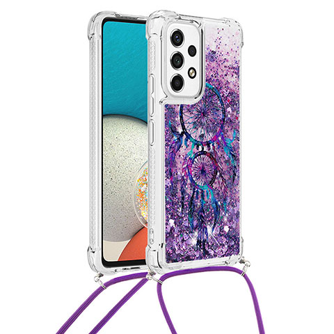 Silikon Hülle Handyhülle Gummi Schutzhülle Flexible Tasche Bling-Bling mit Schlüsselband Lanyard S02 für Samsung Galaxy A53 5G Violett