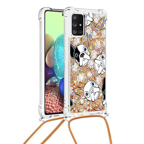 Silikon Hülle Handyhülle Gummi Schutzhülle Flexible Tasche Bling-Bling mit Schlüsselband Lanyard S02 für Samsung Galaxy A71 4G A715 Gold