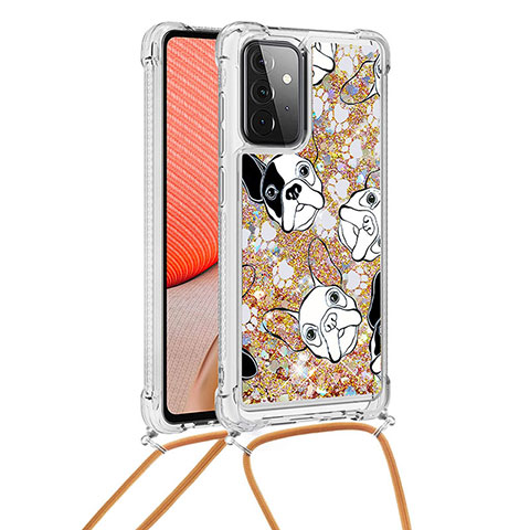 Silikon Hülle Handyhülle Gummi Schutzhülle Flexible Tasche Bling-Bling mit Schlüsselband Lanyard S02 für Samsung Galaxy A72 4G Gold