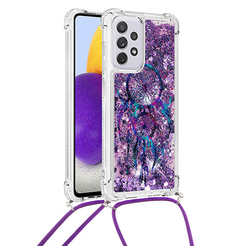 Silikon Hülle Handyhülle Gummi Schutzhülle Flexible Tasche Bling-Bling mit Schlüsselband Lanyard S02 für Samsung Galaxy A73 5G Violett