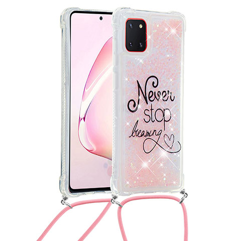 Silikon Hülle Handyhülle Gummi Schutzhülle Flexible Tasche Bling-Bling mit Schlüsselband Lanyard S02 für Samsung Galaxy A81 Plusfarbig