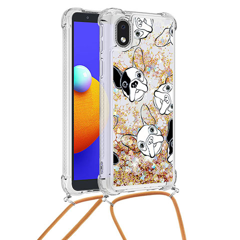 Silikon Hülle Handyhülle Gummi Schutzhülle Flexible Tasche Bling-Bling mit Schlüsselband Lanyard S02 für Samsung Galaxy M01 Core Gold