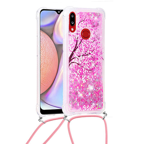 Silikon Hülle Handyhülle Gummi Schutzhülle Flexible Tasche Bling-Bling mit Schlüsselband Lanyard S02 für Samsung Galaxy M01s Pink