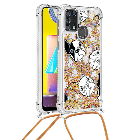 Silikon Hülle Handyhülle Gummi Schutzhülle Flexible Tasche Bling-Bling mit Schlüsselband Lanyard S02 für Samsung Galaxy M21s Gold