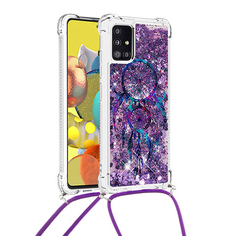 Silikon Hülle Handyhülle Gummi Schutzhülle Flexible Tasche Bling-Bling mit Schlüsselband Lanyard S02 für Samsung Galaxy M40S Violett