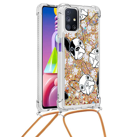 Silikon Hülle Handyhülle Gummi Schutzhülle Flexible Tasche Bling-Bling mit Schlüsselband Lanyard S02 für Samsung Galaxy M51 Gold