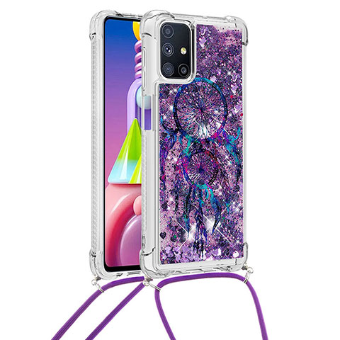 Silikon Hülle Handyhülle Gummi Schutzhülle Flexible Tasche Bling-Bling mit Schlüsselband Lanyard S02 für Samsung Galaxy M51 Violett