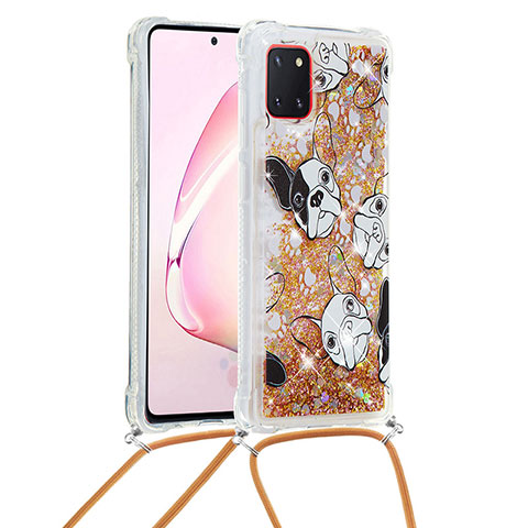 Silikon Hülle Handyhülle Gummi Schutzhülle Flexible Tasche Bling-Bling mit Schlüsselband Lanyard S02 für Samsung Galaxy M60s Gold