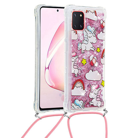 Silikon Hülle Handyhülle Gummi Schutzhülle Flexible Tasche Bling-Bling mit Schlüsselband Lanyard S02 für Samsung Galaxy M60s Rot