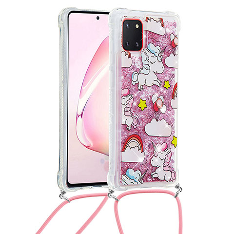 Silikon Hülle Handyhülle Gummi Schutzhülle Flexible Tasche Bling-Bling mit Schlüsselband Lanyard S02 für Samsung Galaxy Note 10 Lite Rot