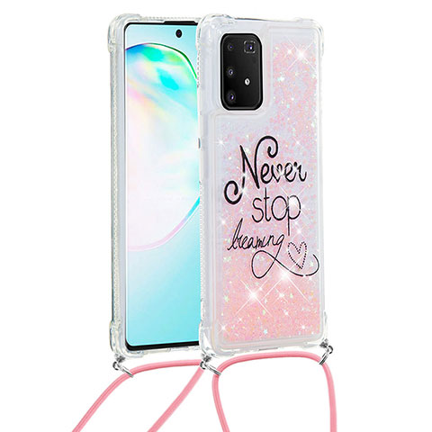 Silikon Hülle Handyhülle Gummi Schutzhülle Flexible Tasche Bling-Bling mit Schlüsselband Lanyard S02 für Samsung Galaxy S10 Lite Plusfarbig