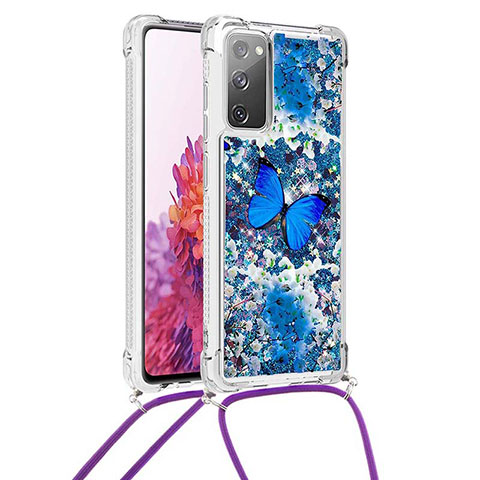 Silikon Hülle Handyhülle Gummi Schutzhülle Flexible Tasche Bling-Bling mit Schlüsselband Lanyard S02 für Samsung Galaxy S20 FE 4G Blau