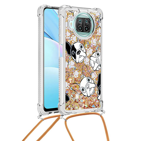 Silikon Hülle Handyhülle Gummi Schutzhülle Flexible Tasche Bling-Bling mit Schlüsselband Lanyard S02 für Xiaomi Mi 10i 5G Gold