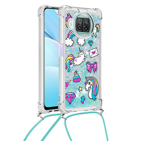 Silikon Hülle Handyhülle Gummi Schutzhülle Flexible Tasche Bling-Bling mit Schlüsselband Lanyard S02 für Xiaomi Mi 10i 5G Hellblau