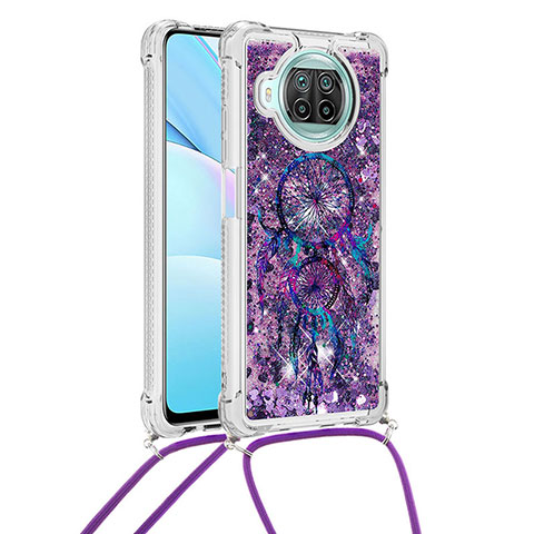 Silikon Hülle Handyhülle Gummi Schutzhülle Flexible Tasche Bling-Bling mit Schlüsselband Lanyard S02 für Xiaomi Mi 10i 5G Violett