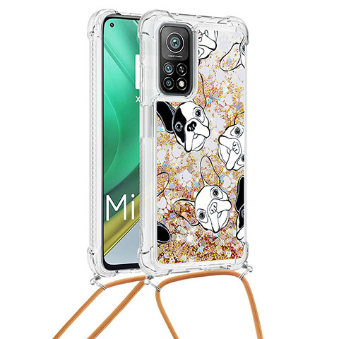 Silikon Hülle Handyhülle Gummi Schutzhülle Flexible Tasche Bling-Bling mit Schlüsselband Lanyard S02 für Xiaomi Mi 10T 5G Gold