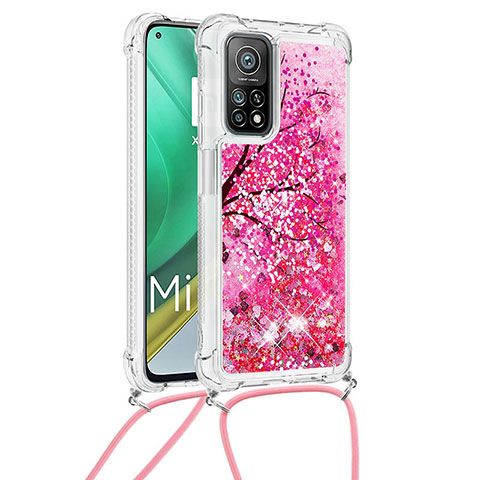 Silikon Hülle Handyhülle Gummi Schutzhülle Flexible Tasche Bling-Bling mit Schlüsselband Lanyard S02 für Xiaomi Redmi K30S 5G Pink