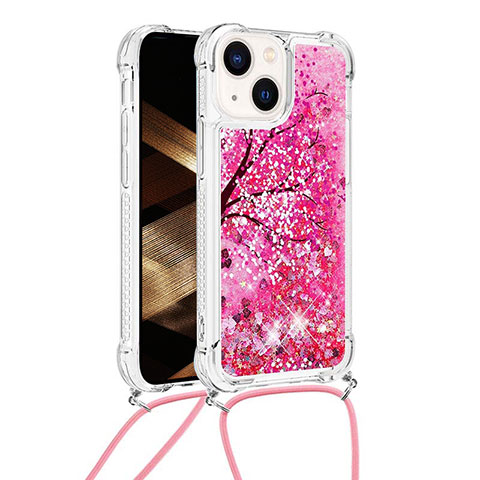 Silikon Hülle Handyhülle Gummi Schutzhülle Flexible Tasche Bling-Bling mit Schlüsselband Lanyard S03 für Apple iPhone 13 Pink