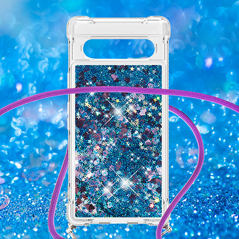 Silikon Hülle Handyhülle Gummi Schutzhülle Flexible Tasche Bling-Bling mit Schlüsselband Lanyard S03 für Google Pixel 7a 5G Blau