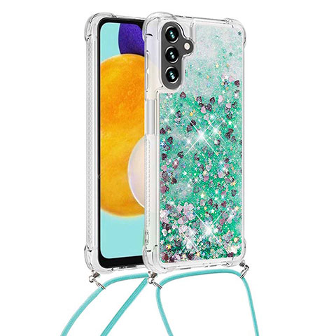 Silikon Hülle Handyhülle Gummi Schutzhülle Flexible Tasche Bling-Bling mit Schlüsselband Lanyard S03 für Samsung Galaxy A04s Grün