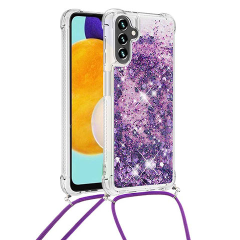 Silikon Hülle Handyhülle Gummi Schutzhülle Flexible Tasche Bling-Bling mit Schlüsselband Lanyard S03 für Samsung Galaxy A04s Violett