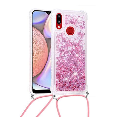 Silikon Hülle Handyhülle Gummi Schutzhülle Flexible Tasche Bling-Bling mit Schlüsselband Lanyard S03 für Samsung Galaxy A10s Rot