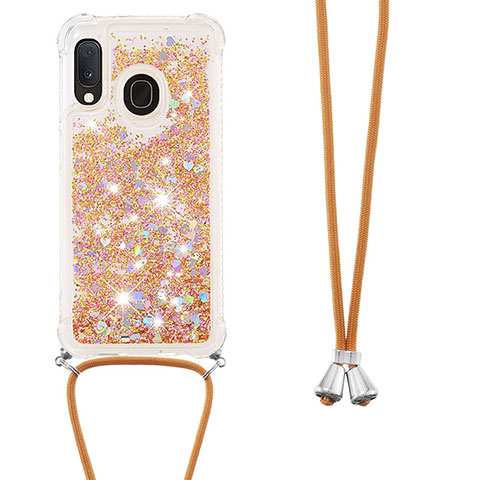 Silikon Hülle Handyhülle Gummi Schutzhülle Flexible Tasche Bling-Bling mit Schlüsselband Lanyard S03 für Samsung Galaxy A20e Gold