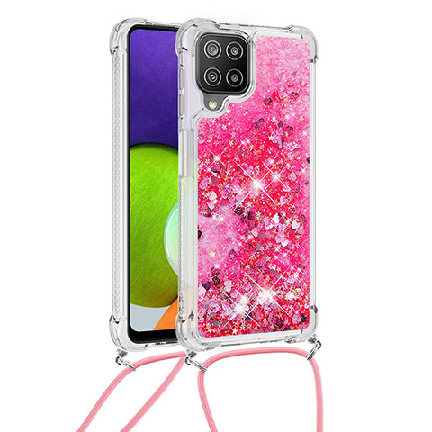 Silikon Hülle Handyhülle Gummi Schutzhülle Flexible Tasche Bling-Bling mit Schlüsselband Lanyard S03 für Samsung Galaxy A22 4G Pink