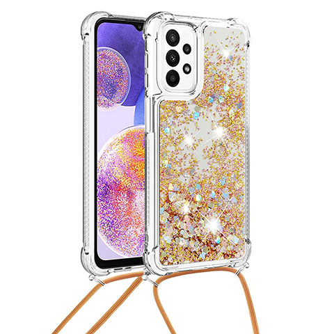 Silikon Hülle Handyhülle Gummi Schutzhülle Flexible Tasche Bling-Bling mit Schlüsselband Lanyard S03 für Samsung Galaxy A23 5G Gold