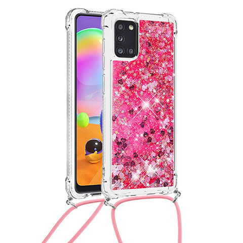 Silikon Hülle Handyhülle Gummi Schutzhülle Flexible Tasche Bling-Bling mit Schlüsselband Lanyard S03 für Samsung Galaxy A31 Pink