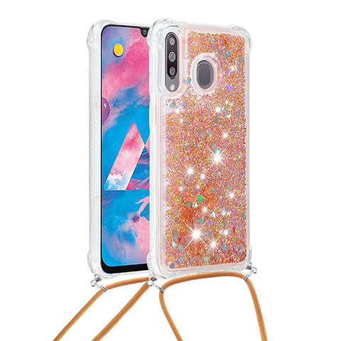 Silikon Hülle Handyhülle Gummi Schutzhülle Flexible Tasche Bling-Bling mit Schlüsselband Lanyard S03 für Samsung Galaxy A40s Gold