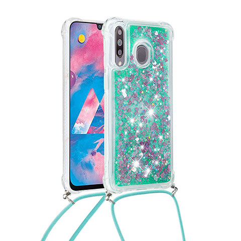 Silikon Hülle Handyhülle Gummi Schutzhülle Flexible Tasche Bling-Bling mit Schlüsselband Lanyard S03 für Samsung Galaxy A40s Grün