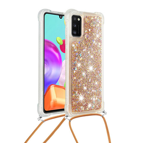 Silikon Hülle Handyhülle Gummi Schutzhülle Flexible Tasche Bling-Bling mit Schlüsselband Lanyard S03 für Samsung Galaxy A41 Gold