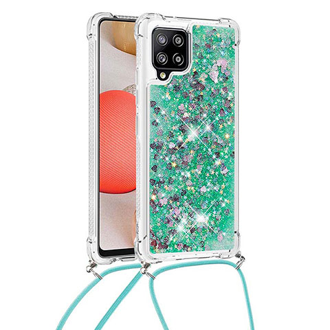 Silikon Hülle Handyhülle Gummi Schutzhülle Flexible Tasche Bling-Bling mit Schlüsselband Lanyard S03 für Samsung Galaxy A42 5G Grün