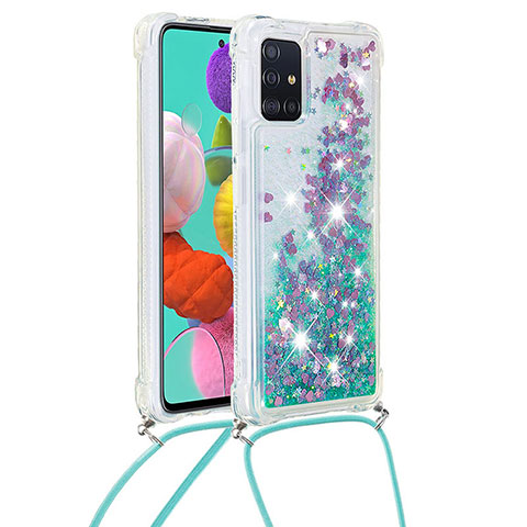 Silikon Hülle Handyhülle Gummi Schutzhülle Flexible Tasche Bling-Bling mit Schlüsselband Lanyard S03 für Samsung Galaxy A51 4G Grün