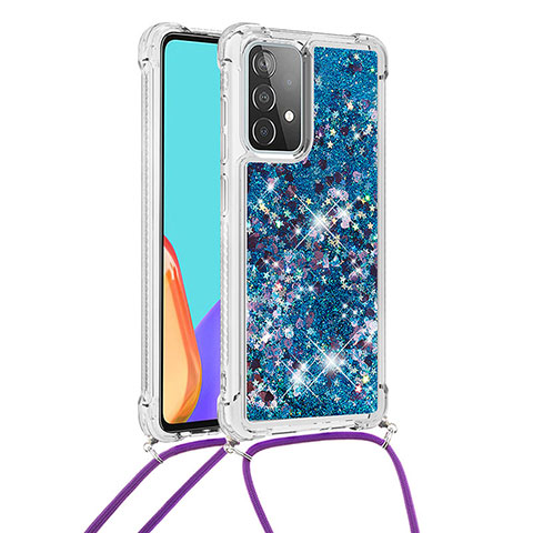 Silikon Hülle Handyhülle Gummi Schutzhülle Flexible Tasche Bling-Bling mit Schlüsselband Lanyard S03 für Samsung Galaxy A52 4G Blau