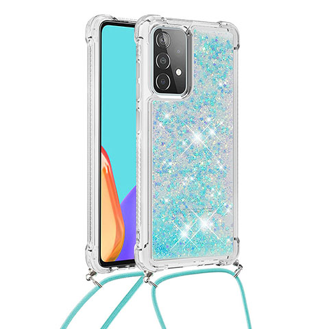 Silikon Hülle Handyhülle Gummi Schutzhülle Flexible Tasche Bling-Bling mit Schlüsselband Lanyard S03 für Samsung Galaxy A52 4G Hellblau