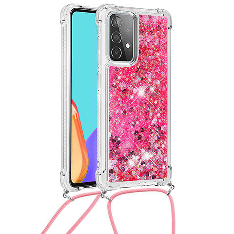 Silikon Hülle Handyhülle Gummi Schutzhülle Flexible Tasche Bling-Bling mit Schlüsselband Lanyard S03 für Samsung Galaxy A52 5G Pink