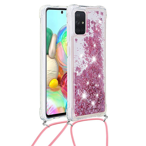 Silikon Hülle Handyhülle Gummi Schutzhülle Flexible Tasche Bling-Bling mit Schlüsselband Lanyard S03 für Samsung Galaxy A71 4G A715 Rot