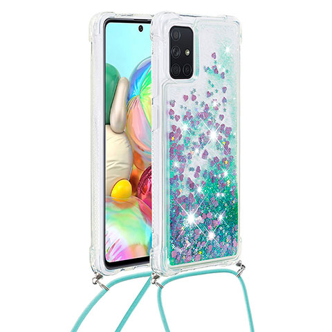 Silikon Hülle Handyhülle Gummi Schutzhülle Flexible Tasche Bling-Bling mit Schlüsselband Lanyard S03 für Samsung Galaxy A71 5G Grün