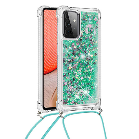 Silikon Hülle Handyhülle Gummi Schutzhülle Flexible Tasche Bling-Bling mit Schlüsselband Lanyard S03 für Samsung Galaxy A72 4G Grün