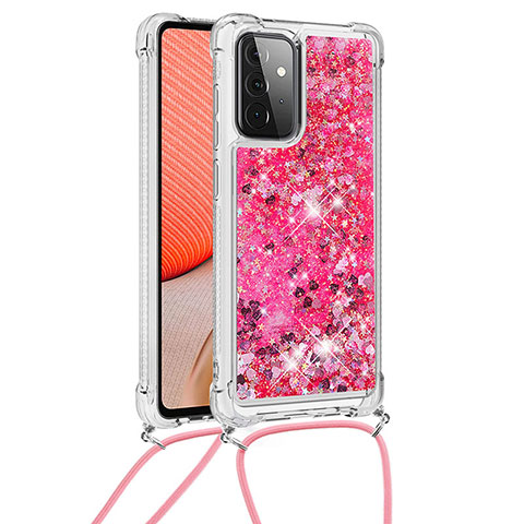 Silikon Hülle Handyhülle Gummi Schutzhülle Flexible Tasche Bling-Bling mit Schlüsselband Lanyard S03 für Samsung Galaxy A72 4G Pink