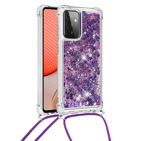 Silikon Hülle Handyhülle Gummi Schutzhülle Flexible Tasche Bling-Bling mit Schlüsselband Lanyard S03 für Samsung Galaxy A72 4G Violett