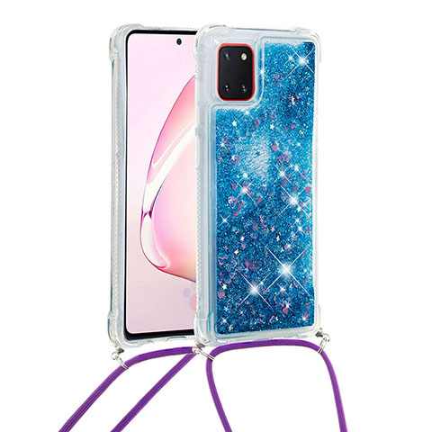 Silikon Hülle Handyhülle Gummi Schutzhülle Flexible Tasche Bling-Bling mit Schlüsselband Lanyard S03 für Samsung Galaxy A81 Blau