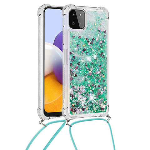 Silikon Hülle Handyhülle Gummi Schutzhülle Flexible Tasche Bling-Bling mit Schlüsselband Lanyard S03 für Samsung Galaxy F42 5G Grün