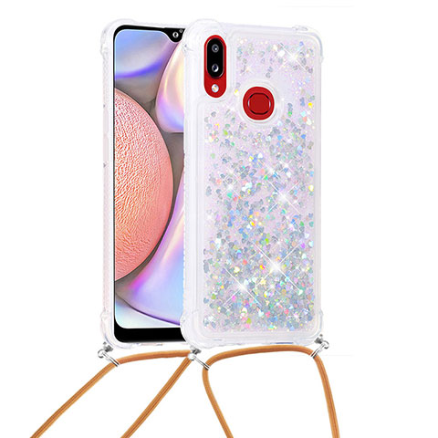 Silikon Hülle Handyhülle Gummi Schutzhülle Flexible Tasche Bling-Bling mit Schlüsselband Lanyard S03 für Samsung Galaxy M01s Silber