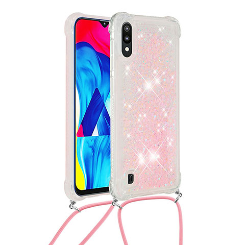 Silikon Hülle Handyhülle Gummi Schutzhülle Flexible Tasche Bling-Bling mit Schlüsselband Lanyard S03 für Samsung Galaxy M10 Rosa