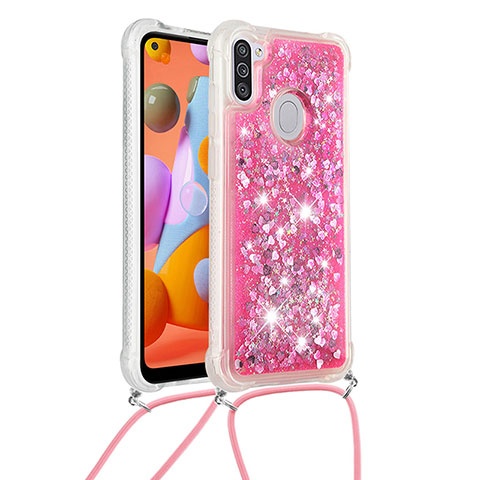 Silikon Hülle Handyhülle Gummi Schutzhülle Flexible Tasche Bling-Bling mit Schlüsselband Lanyard S03 für Samsung Galaxy M11 Pink