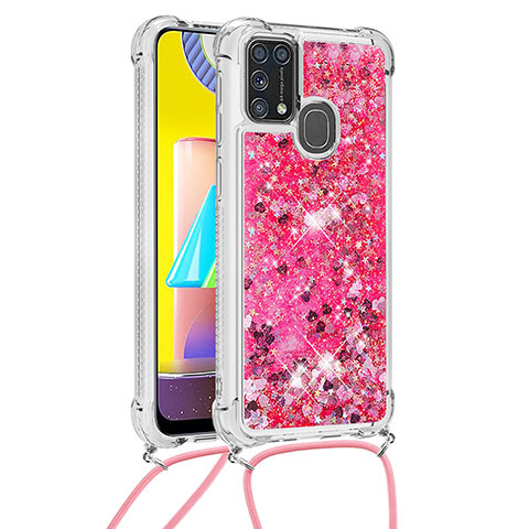 Silikon Hülle Handyhülle Gummi Schutzhülle Flexible Tasche Bling-Bling mit Schlüsselband Lanyard S03 für Samsung Galaxy M31 Prime Edition Pink